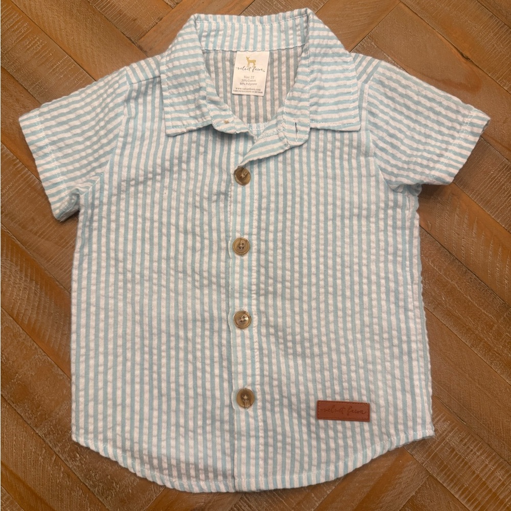 Velvet fawn Light Blue Striped Kids Button Down Shirt